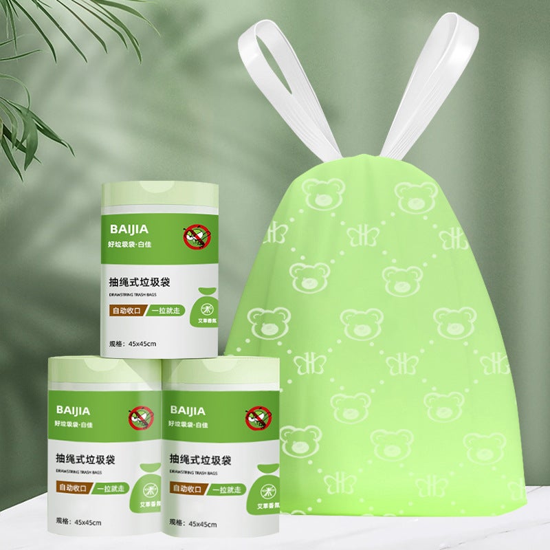 Wormwood Mosquito Repellent Garbage Bag Thickened Household Kitchen Plastic Bag Automatic Closing Deodorant Drawstring Garbage Bag - Image 1